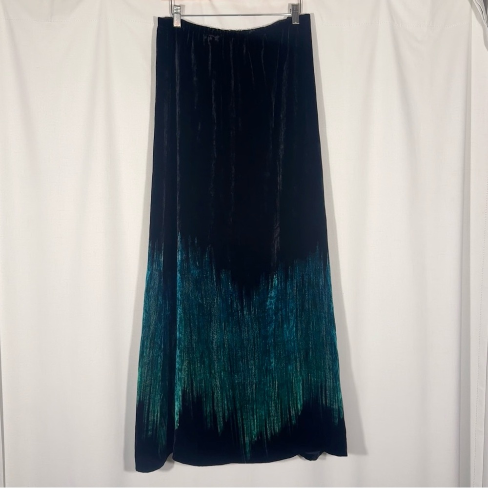 Vintage Velvet Maxi Skirt w/ Abstract Teal Ombre